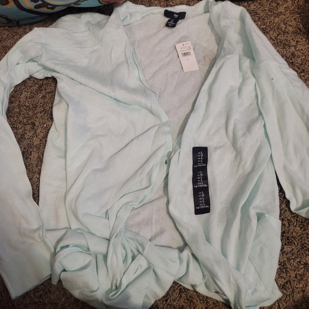 GAP teal cardigan. size l.